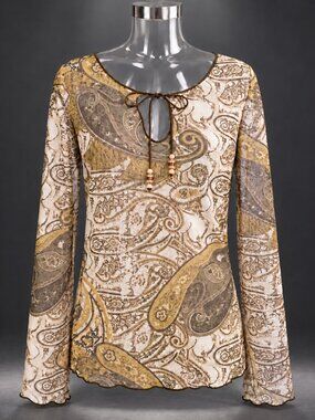 Roman Sheer Olive Paisley Butterfly Long Sleeve Tunic Top 2X